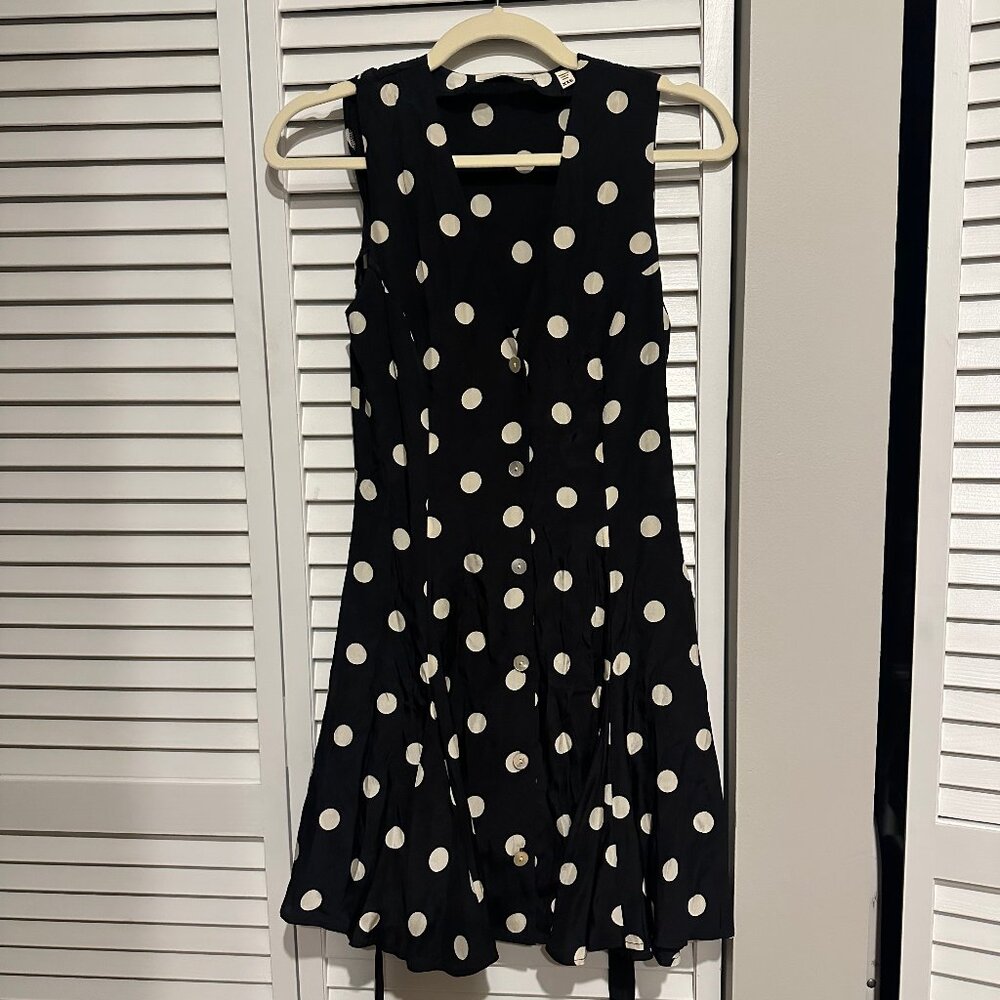 Doen Black Polka Dot Sleeveless Button-Front Dress
